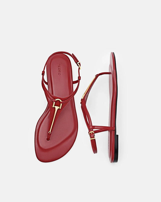 Leather T-Bar Sandals - Red