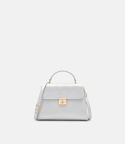 Leather Handbag - Silver