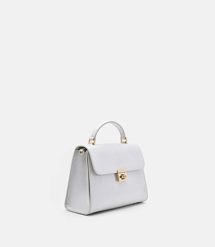 Leather Handbag - Silver