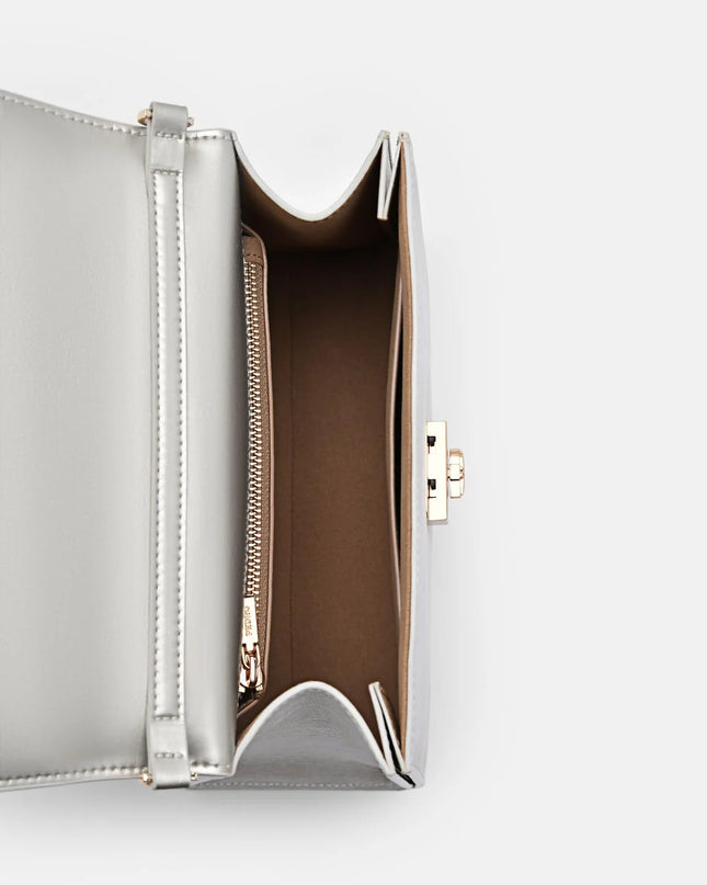 Leather Handbag - Silver