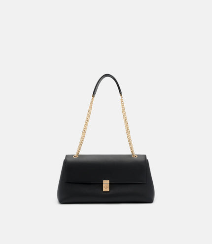 Leather Foldover Bag - Black