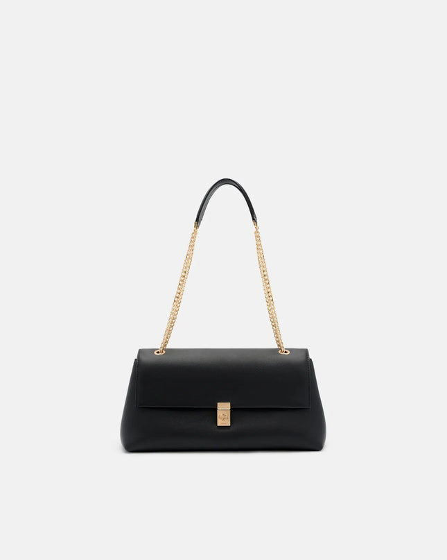 Leather Foldover Bag - Black