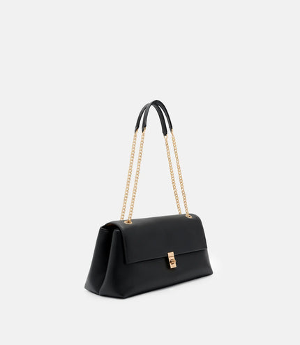 Leather Foldover Bag - Black