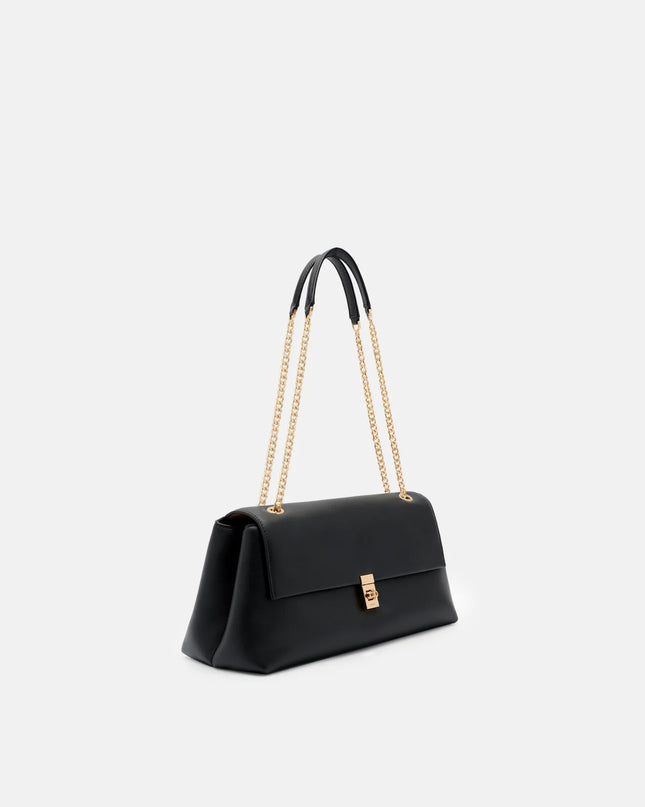 Leather Foldover Bag - Black