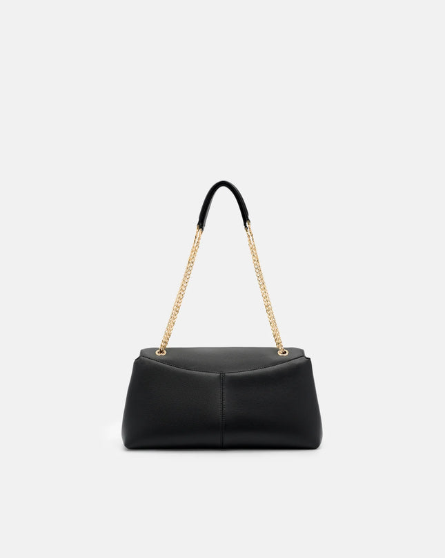 Leather Foldover Bag - Black