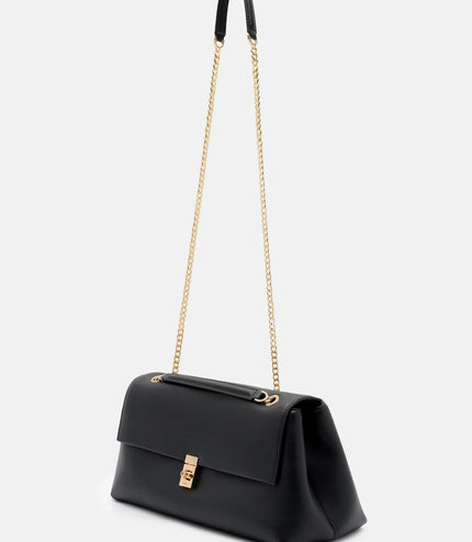 Leather Foldover Bag - Black