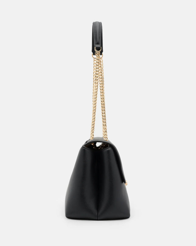 Leather Foldover Bag - Black
