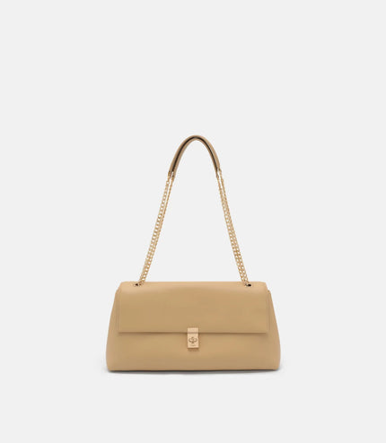 Leather Foldover Bag - Nude