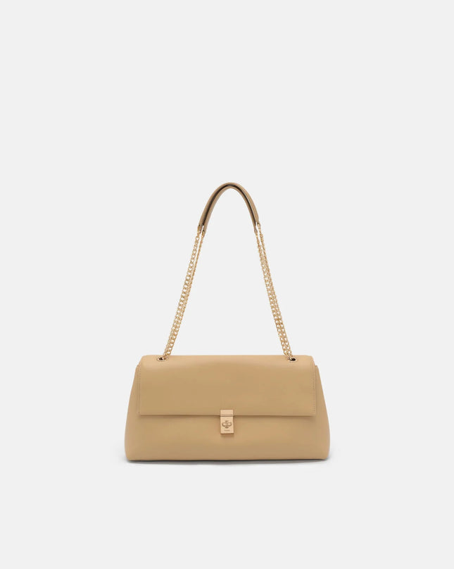 Leather Foldover Bag - Nude