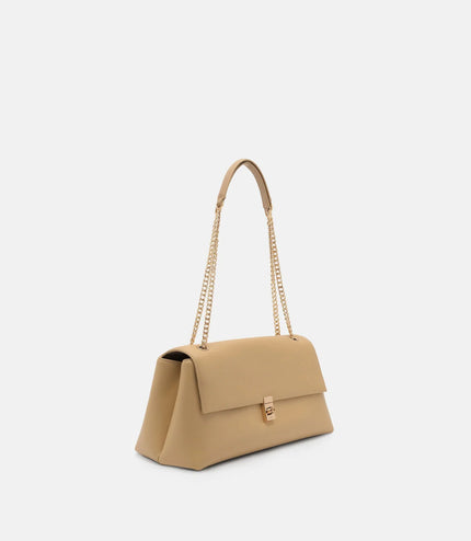 Leather Foldover Bag - Nude