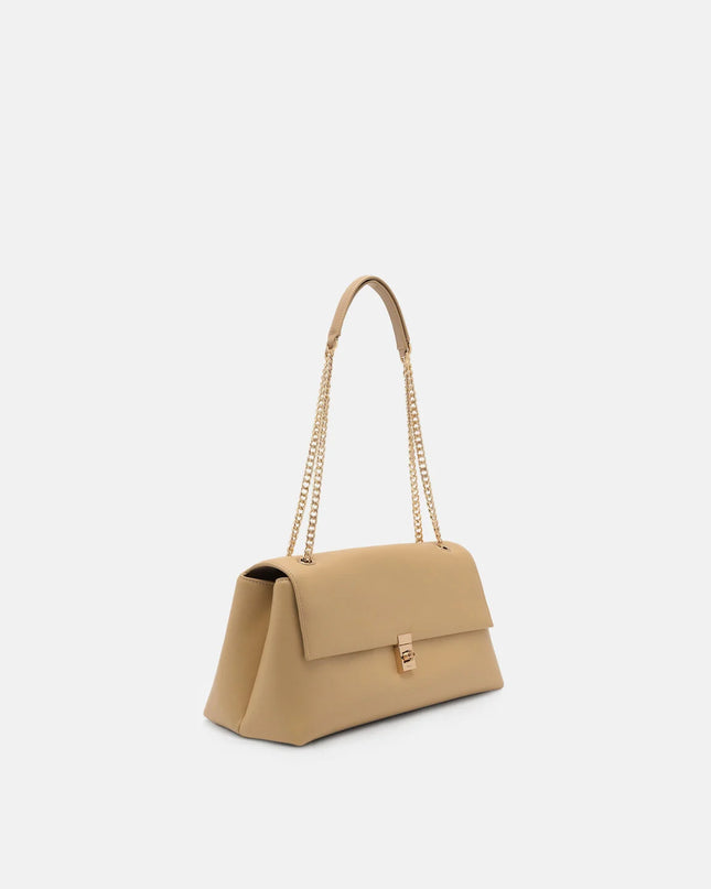 Leather Foldover Bag - Nude