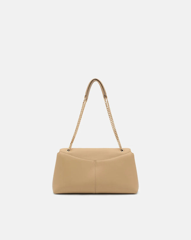 Leather Foldover Bag - Nude