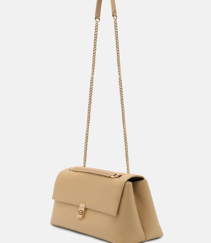 Leather Foldover Bag - Nude