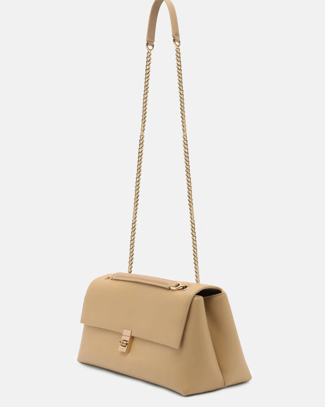 Leather Foldover Bag - Nude
