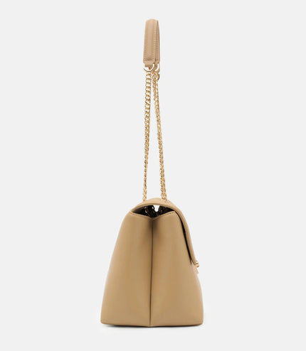 Leather Foldover Bag - Nude