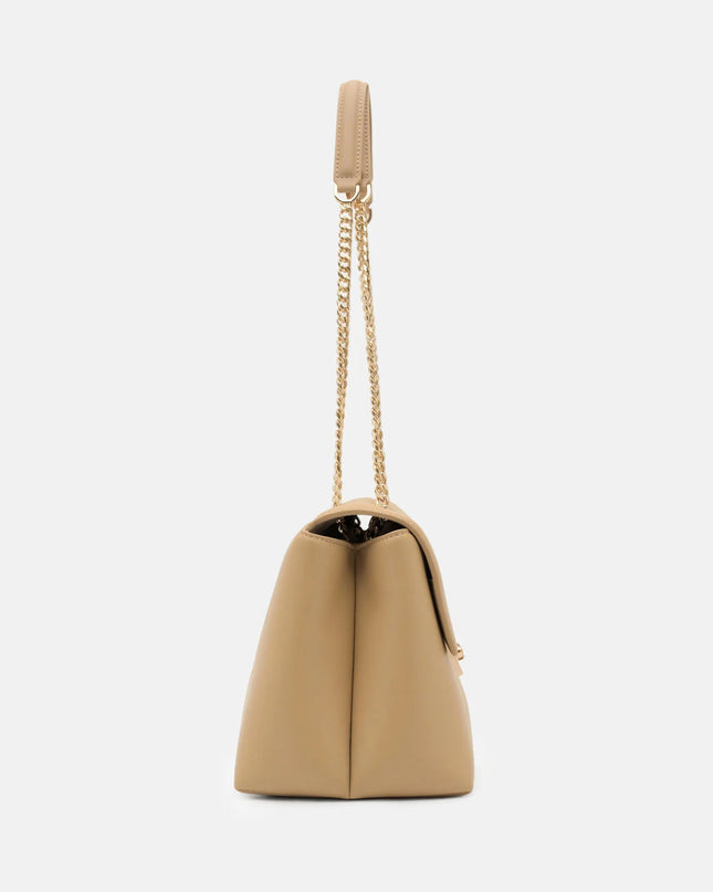 Leather Foldover Bag - Nude