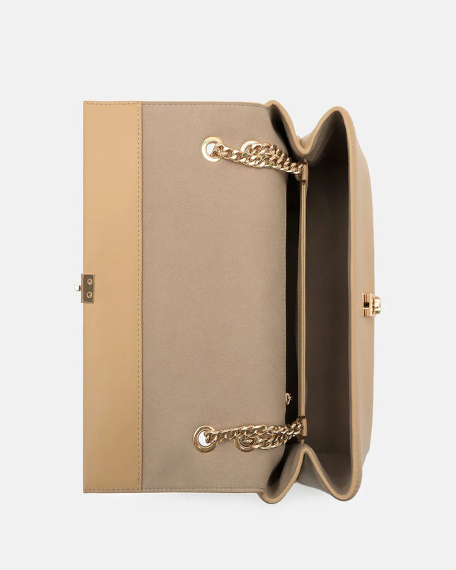 Leather Foldover Bag - Nude