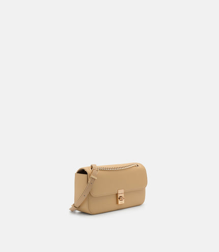 Farida Leather Mini Shoulder Bag - Nude