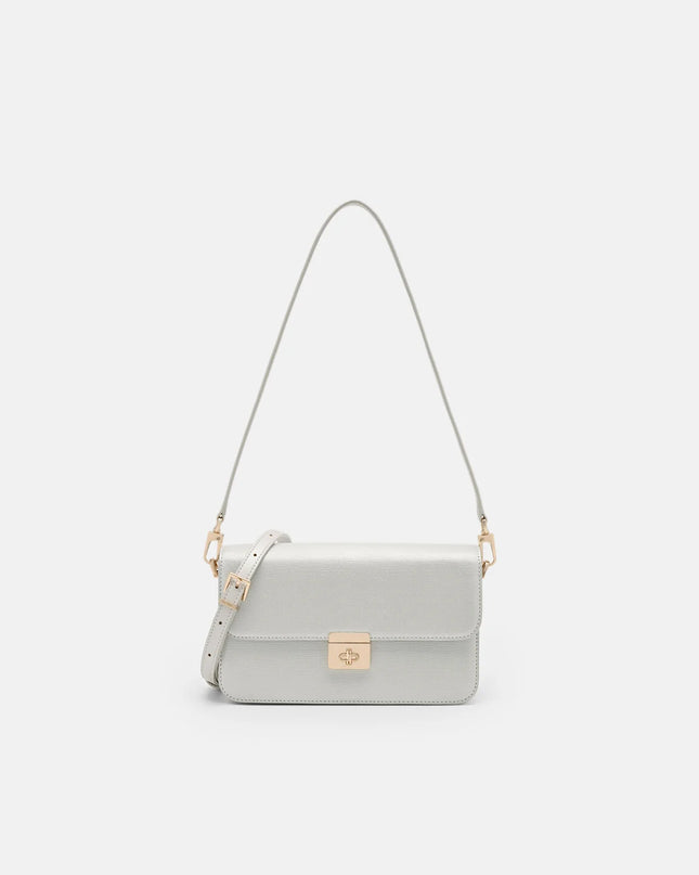 Cameo Leather Shoulder Bag - Silver