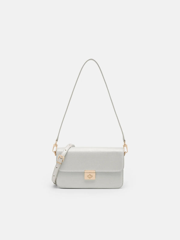 Cameo Leather Shoulder Bag - Silver