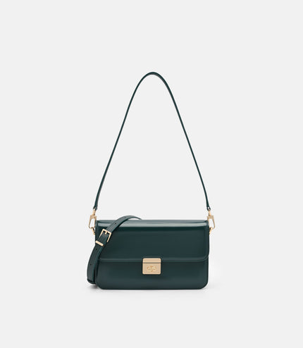 Cameo Leather Shoulder Bag -Dark Green