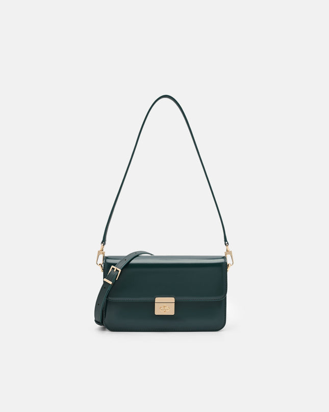 Cameo Leather Shoulder Bag -Dark Green