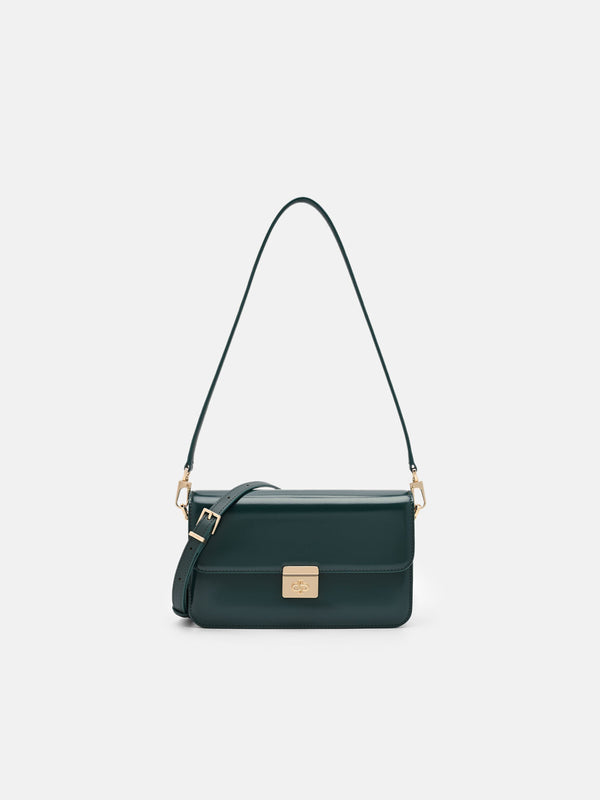 Cameo Leather Shoulder Bag -Dark Green