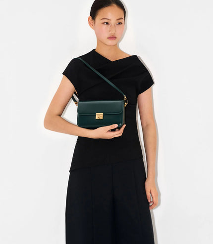 Cameo Leather Shoulder Bag -Dark Green