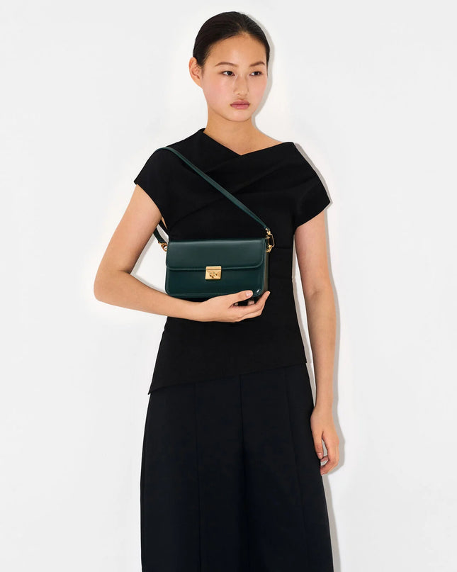 Cameo Leather Shoulder Bag -Dark Green