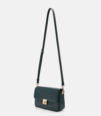 Cameo Leather Shoulder Bag -Dark Green