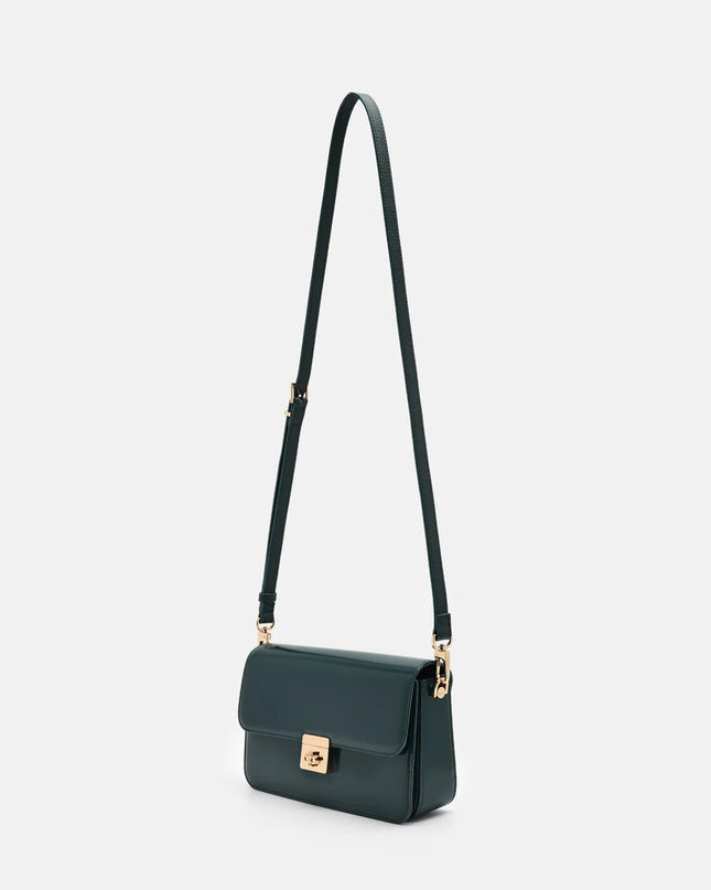 Cameo Leather Shoulder Bag -Dark Green