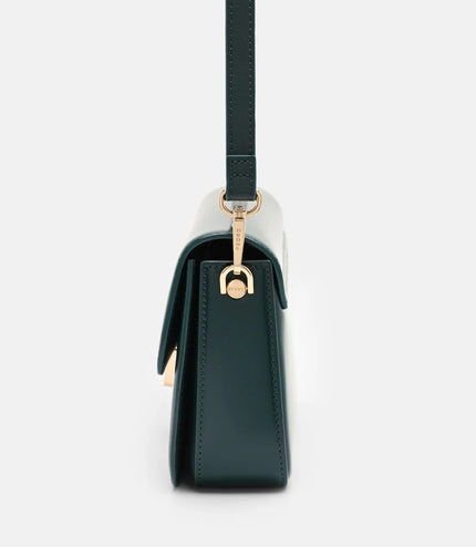 Cameo Leather Shoulder Bag -Dark Green