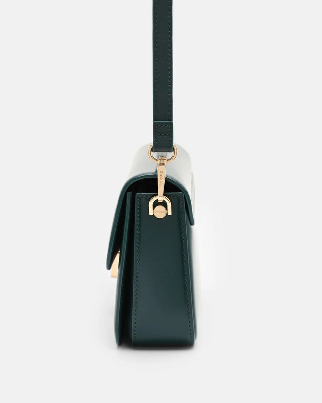 Cameo Leather Shoulder Bag -Dark Green