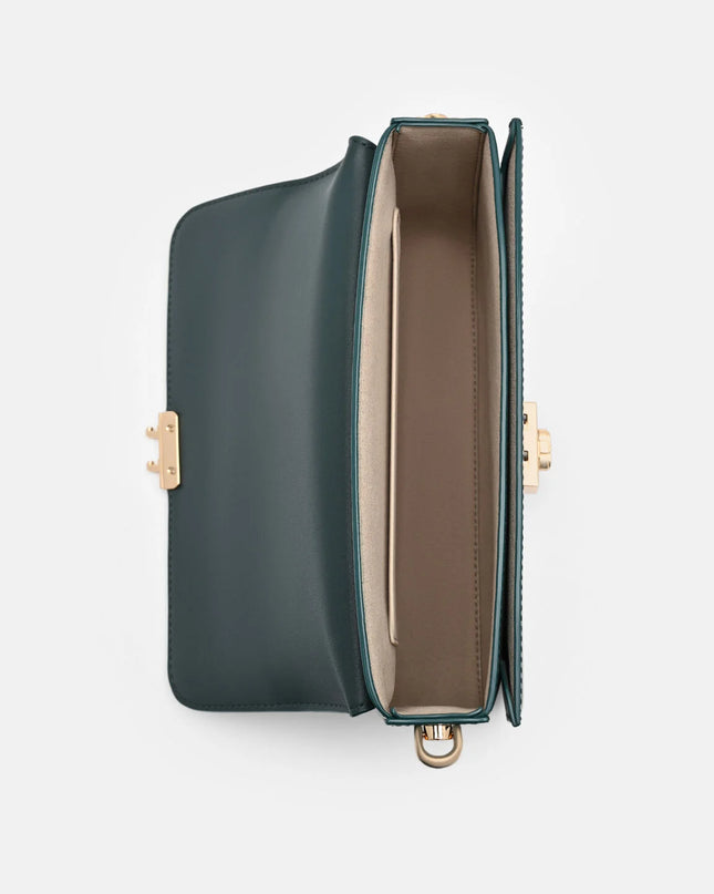 Cameo Leather Shoulder Bag -Dark Green