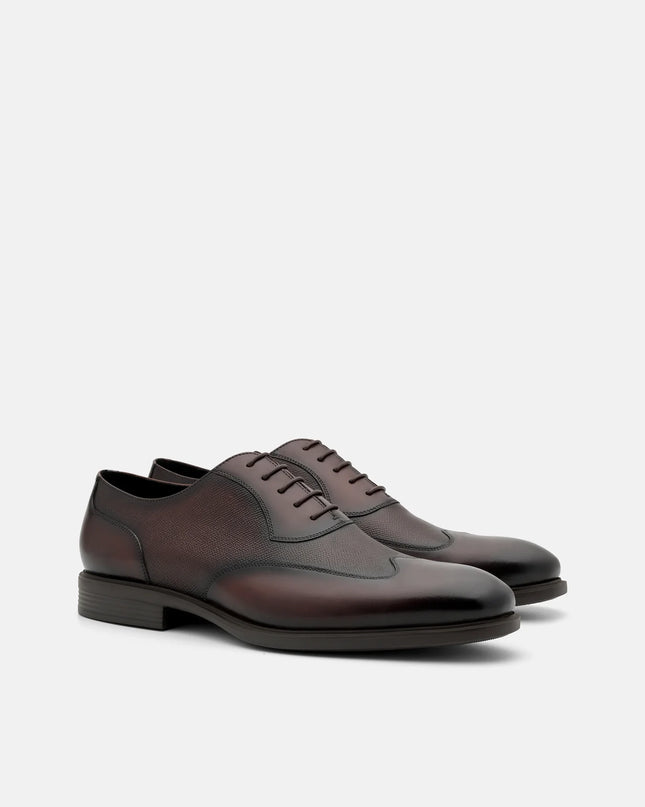 Altitude Lightweight Leather Oxford Shoes - Brown Embossed