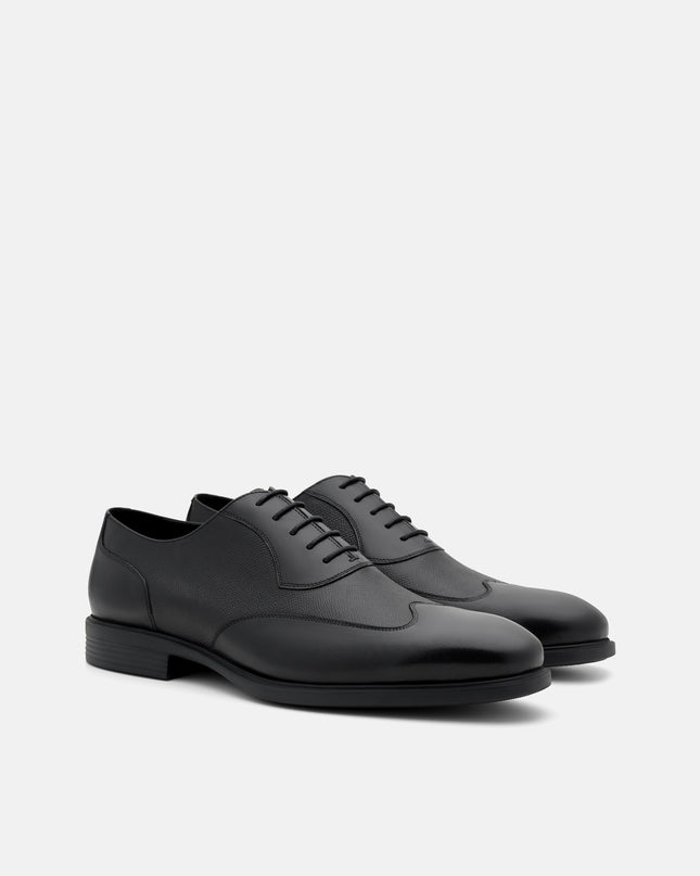 Altitude Lightweight Leather Oxford Shoes - Black Embossed