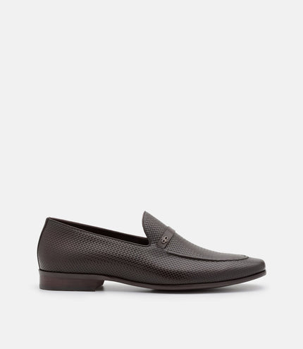 Woven Leather Loafers - Dark Brown Embossed