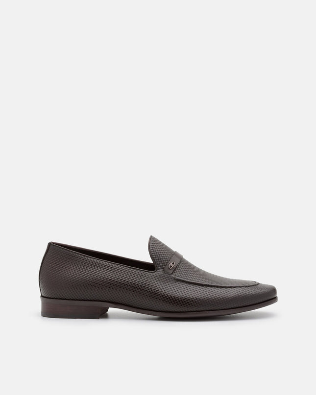 Woven Leather Loafers - Dark Brown Embossed