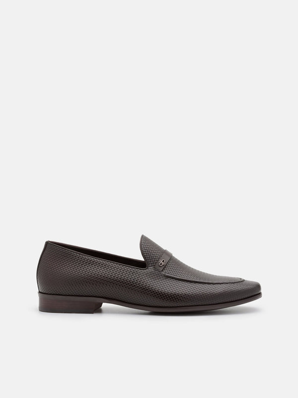 Woven Leather Loafers - Dark Brown Embossed