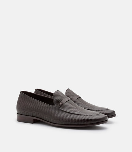 Woven Leather Loafers - Dark Brown Embossed