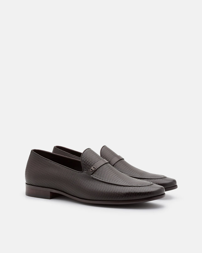 Woven Leather Loafers - Dark Brown Embossed