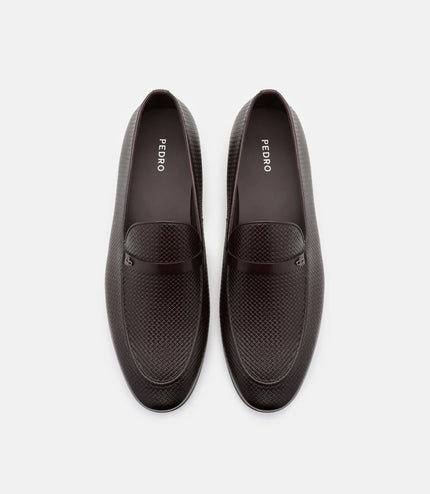 Woven Leather Loafers - Dark Brown Embossed