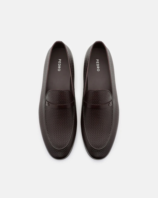 Woven Leather Loafers - Dark Brown Embossed