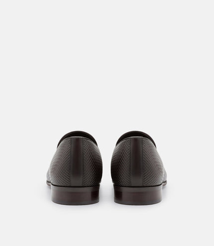 Woven Leather Loafers - Dark Brown Embossed