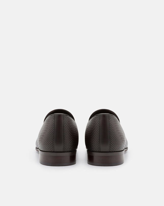 Woven Leather Loafers - Dark Brown Embossed