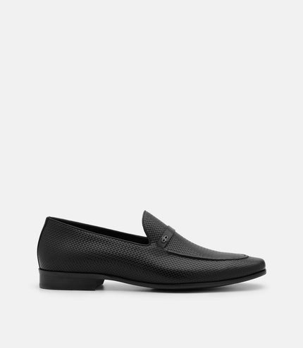 Woven Leather Loafers - Black Embossed