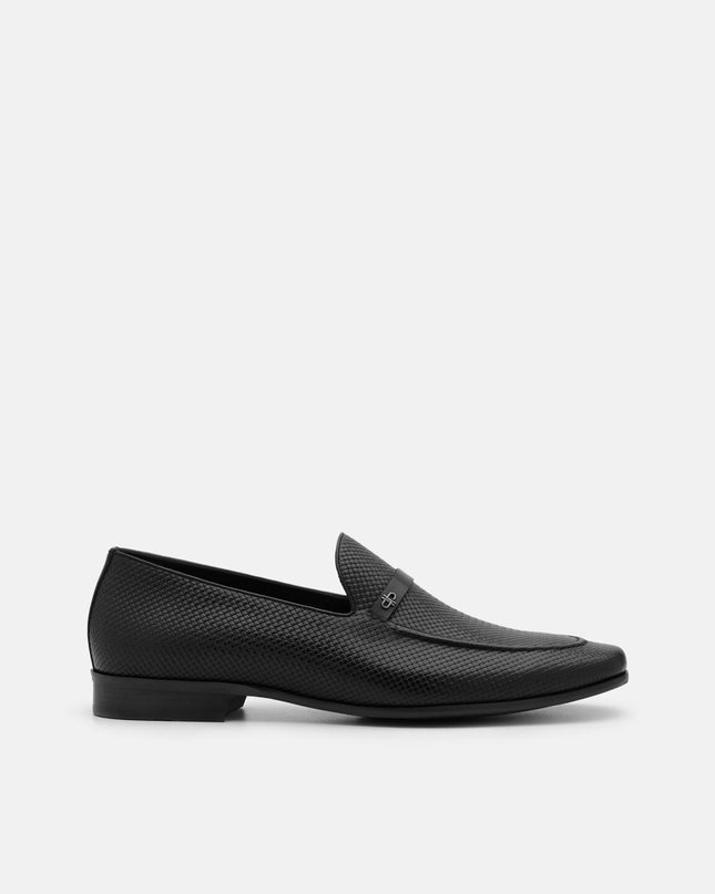 Woven Leather Loafers - Black Embossed