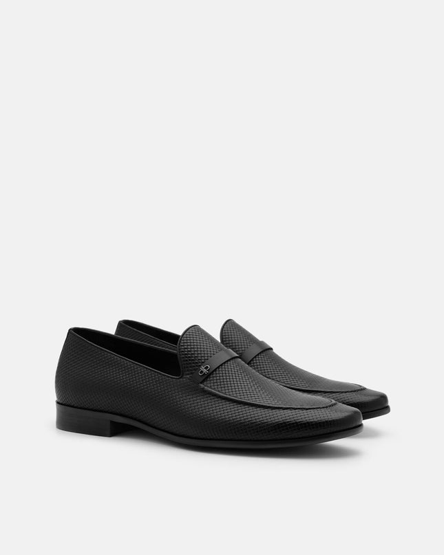 Woven Leather Loafers - Black Embossed