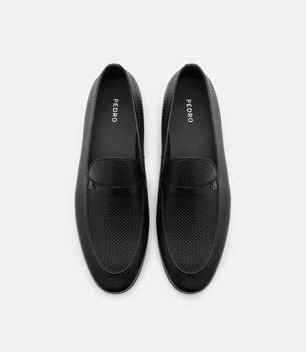 Woven Leather Loafers - Black Embossed