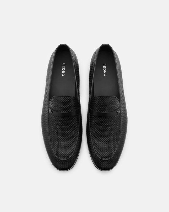 Woven Leather Loafers - Black Embossed